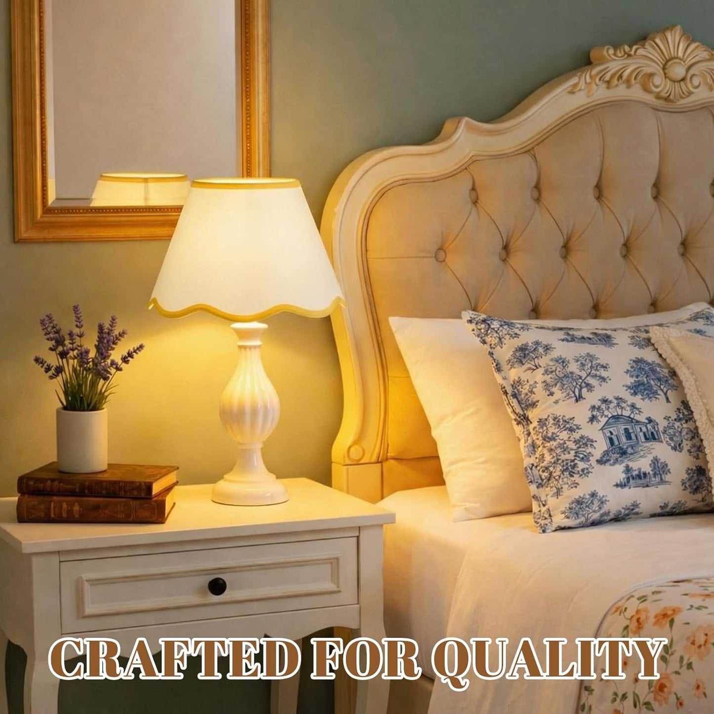 9.4'' Bottom x 5.9'' High x 5.1'' Top Set of 2 Beige Lamp Shade with Petal Edge, Fabric Chandelier Scalloped Lampshade, for Floor Wall Lamps Table Bedroom Living Room(Yellow Edge)