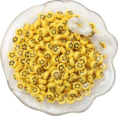 Smile Face Beads, 10mm Happy Face, Acrylic, Cute Spacer Beads, Necklace and Bracelet Making, Jewelry Supplies, 100pcs (Yellow)