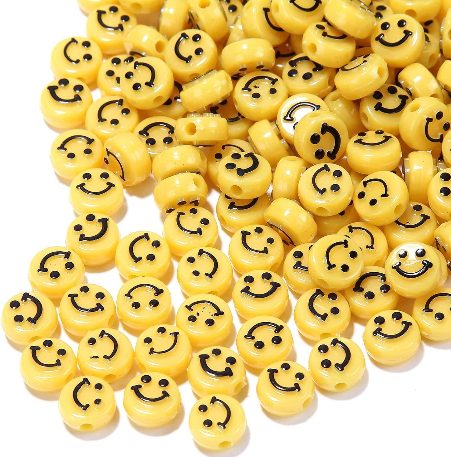 Smile Face Beads, 10mm Happy Face, Acrylic, Cute Spacer Beads, Necklace and Bracelet Making, Jewelry Supplies, 100pcs (Yellow)