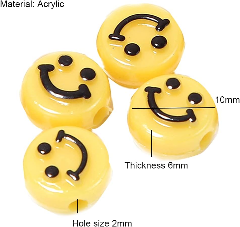 Smile Face Beads, 10mm Happy Face, Acrylic, Cute Spacer Beads, Necklace and Bracelet Making, Jewelry Supplies, 100pcs (Yellow)