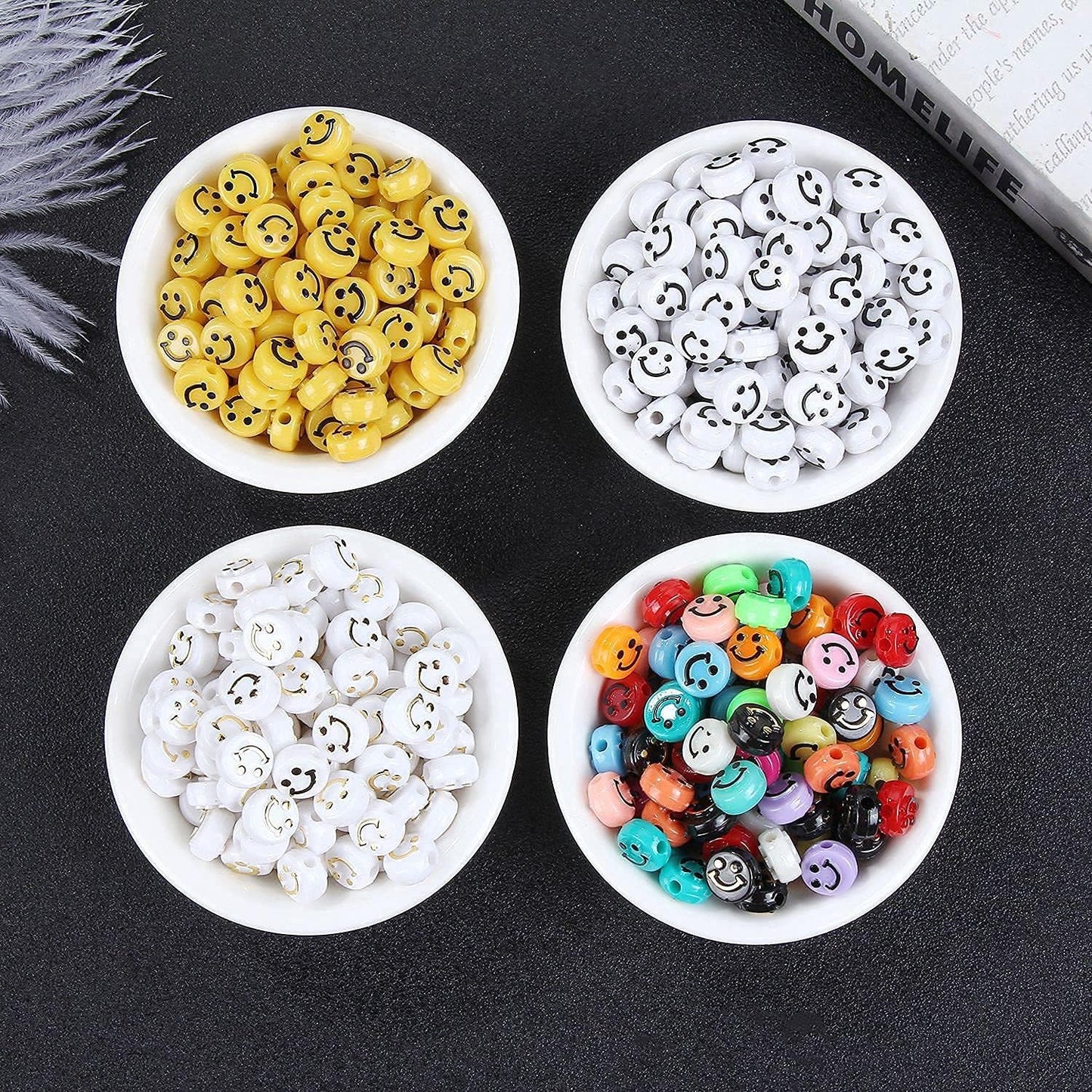 Smile Face Beads, 10mm Happy Face, Acrylic, Cute Spacer Beads, Necklace and Bracelet Making, Jewelry Supplies, 100pcs (Yellow)
