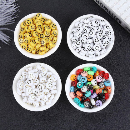 Smile Face Beads, 10mm Happy Face, Acrylic, Cute Spacer Beads, Necklace and Bracelet Making, Jewelry Supplies, 100pcs (Yellow)