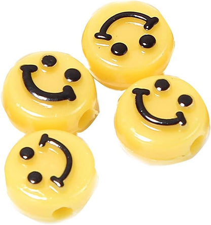 Smile Face Beads, 10mm Happy Face, Acrylic, Cute Spacer Beads, Necklace and Bracelet Making, Jewelry Supplies, 100pcs (Yellow)