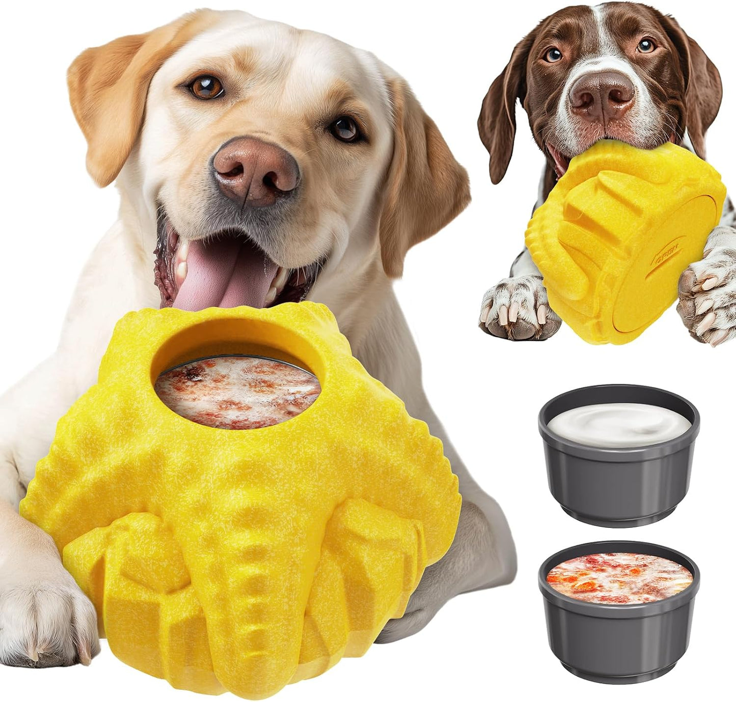 Dog Chew Toy for Aggressive Chewers, Freezable Lick Treat Dispenser, Stuffable Lick Toy, Interactive Enrichment, Long Lasting Puzzle Boredom Buster for Medium & Large Dogs - Yellow Starfish