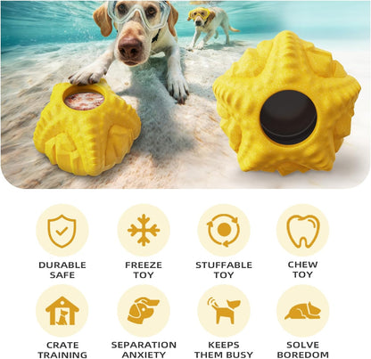 Dog Chew Toy for Aggressive Chewers, Freezable Lick Treat Dispenser, Stuffable Lick Toy, Interactive Enrichment, Long Lasting Puzzle Boredom Buster for Medium & Large Dogs - Yellow Starfish
