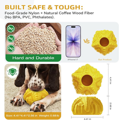 Dog Chew Toy for Aggressive Chewers, Freezable Lick Treat Dispenser, Stuffable Lick Toy, Interactive Enrichment, Long Lasting Puzzle Boredom Buster for Medium & Large Dogs - Yellow Starfish