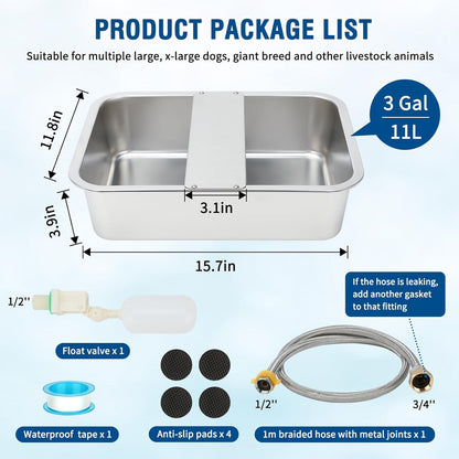 BWOGUE 3 Gal Automatic Dog Water Dispenser, Stainless Steel Bowl for Dogs | Automatic Dog Water Bowl Dispenser, Float Valve Control, Outdoor Use, Easy to Mount & Clean, Large Dogs, Cats, Chickens