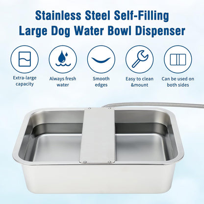 BWOGUE 3 Gal Automatic Dog Water Dispenser, Stainless Steel Bowl for Dogs | Automatic Dog Water Bowl Dispenser, Float Valve Control, Outdoor Use, Easy to Mount & Clean, Large Dogs, Cats, Chickens