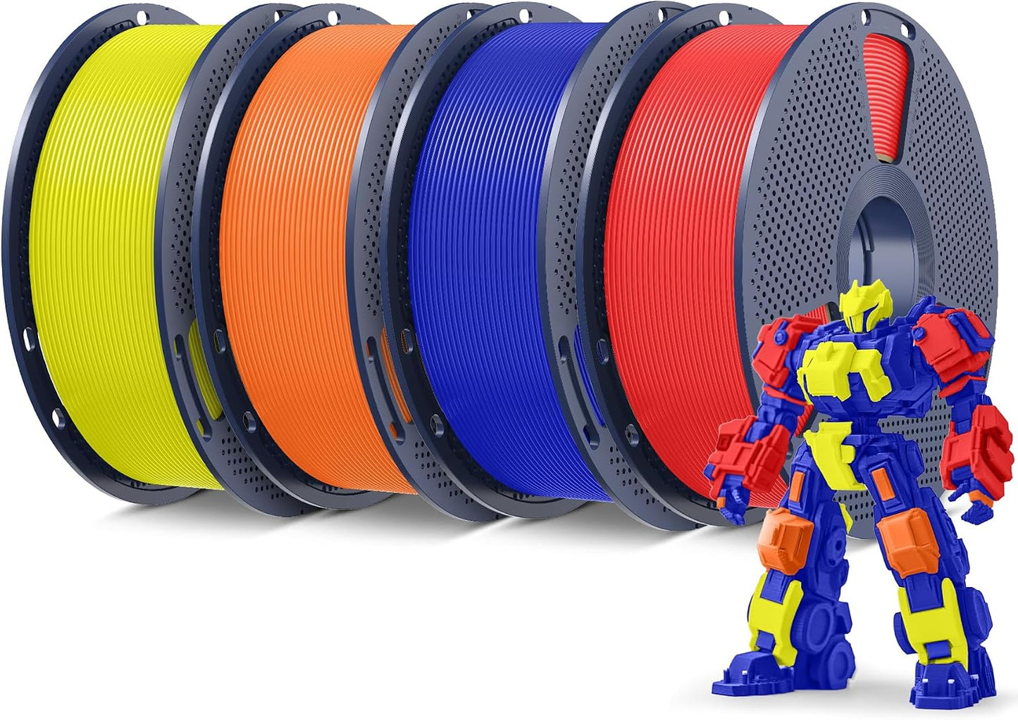 3D Printer Filament PLA Plus 1.75mm, 4KG Bundle | Neatly Wound, For Most FDM 3D Printer, 1 kg Spool, 4 Packs, Red+Klein Blue+Sunny Orange+Yellow