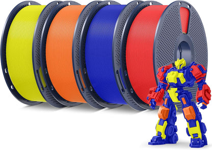 3D Printer Filament PLA Plus 1.75mm, 4KG Bundle | Neatly Wound, For Most FDM 3D Printer, 1 kg Spool, 4 Packs, Red+Klein Blue+Sunny Orange+Yellow
