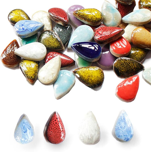 100g Ceramics Mosaic Tiles Random Color Raindrops Shape Mosaic Ceramics Pieces for DIY Crafts Home Decoration (Small Raindrops)