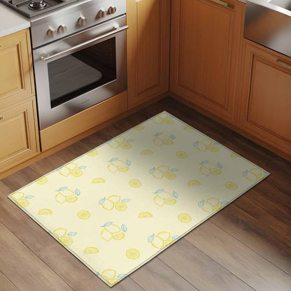 Cartoon Lemons Washable Area Rug 2x3 Summer Fruit Leaf Pastoral Plant Light Yellow Low-Profile Area Rugs with Non Slip Backing Indoor Floor Carpet for Entrance Living Room Bedroom Home Office