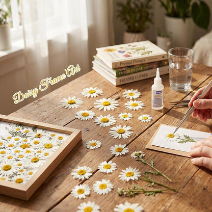 48 Pcs Natural Dried Pressed Daisy Flowers for Cake Decorating, Birthday Party Favors, Real Dry Daisies for Cupcakes, Resin Jewelry Making, DIY Art Crafts(Daisy)