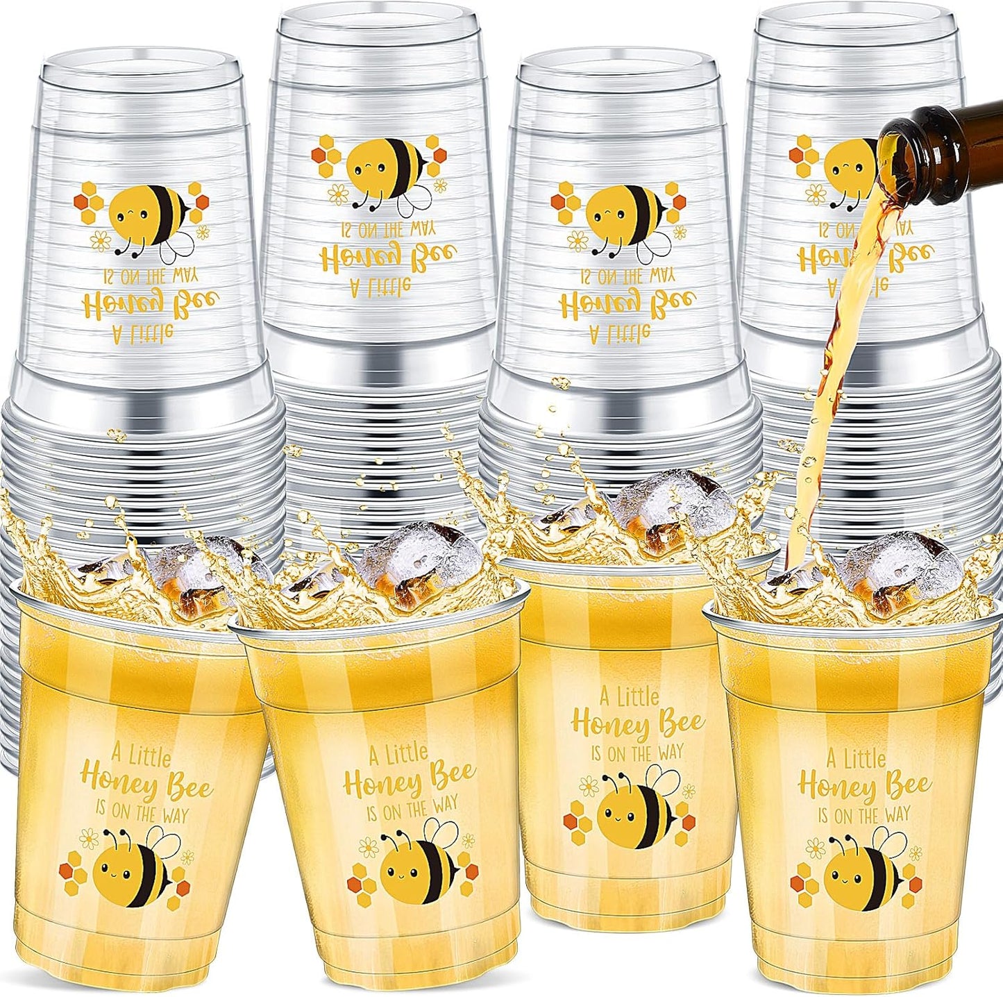 50 Pcs 12oz Bee Baby Shower Party Plastic Cups A Little Honey Bee Is on the Way Disposable Clear Cups for Summer Baby Shower Gender Reveal Supplies Decorations(Yellow)