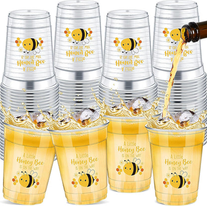 50 Pcs 12oz Bee Baby Shower Party Plastic Cups A Little Honey Bee Is on the Way Disposable Clear Cups for Summer Baby Shower Gender Reveal Supplies Decorations(Yellow)