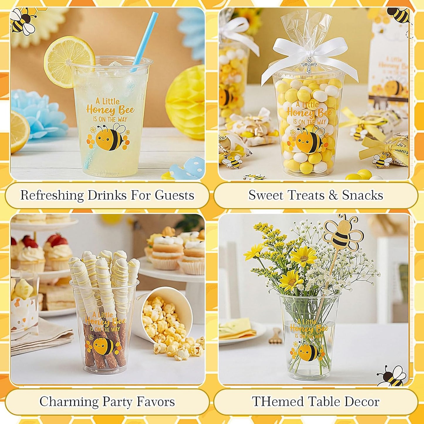 50 Pcs 12oz Bee Baby Shower Party Plastic Cups A Little Honey Bee Is on the Way Disposable Clear Cups for Summer Baby Shower Gender Reveal Supplies Decorations(Yellow)