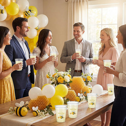 50 Pcs 12oz Bee Baby Shower Party Plastic Cups A Little Honey Bee Is on the Way Disposable Clear Cups for Summer Baby Shower Gender Reveal Supplies Decorations(Yellow)