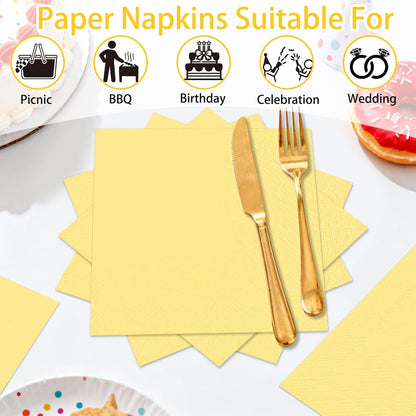 100 pcs 2-Ply Yellow Cocktail Napkins Folded 5 x 5 inch Disposable Paper Dessert Napkins for Dinner Birthday Wedding Thanksgiving Party Picnic Yellow Beverage Napkin
