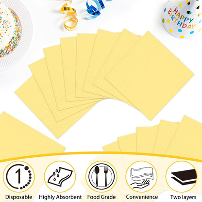 100 pcs 2-Ply Yellow Cocktail Napkins Folded 5 x 5 inch Disposable Paper Dessert Napkins for Dinner Birthday Wedding Thanksgiving Party Picnic Yellow Beverage Napkin