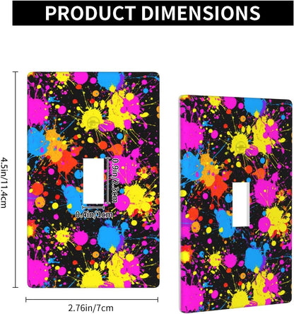 Neon Abstract Pink Blue Yellow Paint Splatter Light Switch Cover Decorative Single Toggle 1 Gang Wall Plate For Kitchen Farmhouse Bedroom Bathroom Art Decor