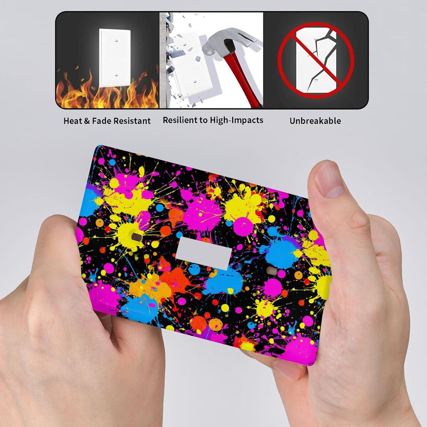 Neon Abstract Pink Blue Yellow Paint Splatter Light Switch Cover Decorative Single Toggle 1 Gang Wall Plate For Kitchen Farmhouse Bedroom Bathroom Art Decor