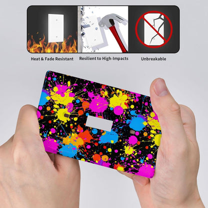 Neon Abstract Pink Blue Yellow Paint Splatter Light Switch Cover Decorative Single Toggle 1 Gang Wall Plate For Kitchen Farmhouse Bedroom Bathroom Art Decor