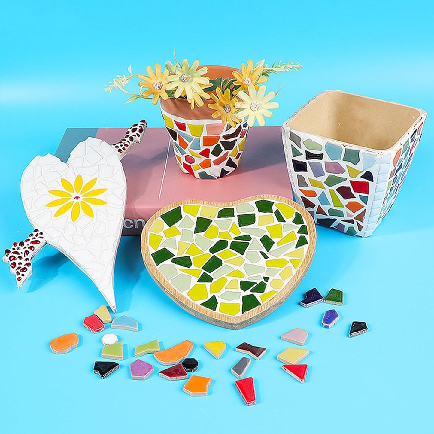 200g Ceramic Mosaic Tiles for Crafts,Irregular Stained Ceramic 0.2"x0.8" Porcelain Mosaic Tiles for Home Decoration (Yellow)