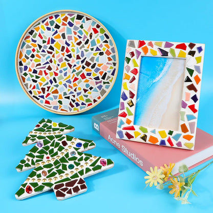 200g Ceramic Mosaic Tiles for Crafts,Irregular Stained Ceramic 0.2"x0.8" Porcelain Mosaic Tiles for Home Decoration (Yellow)