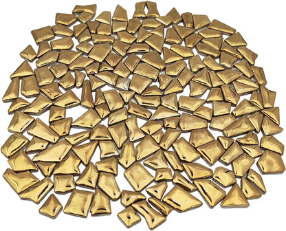 200g Ceramic Mosaic Tiles for Crafts,Irregular Stained Ceramic 0.2"x0.8" Porcelain Mosaic Tiles for Home Decoration (Yellow)