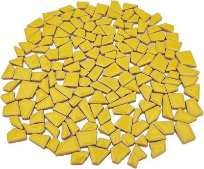 200g Ceramic Mosaic Tiles for Crafts,Irregular Stained Ceramic 0.2"x0.8" Porcelain Mosaic Tiles for Home Decoration (Yellow)
