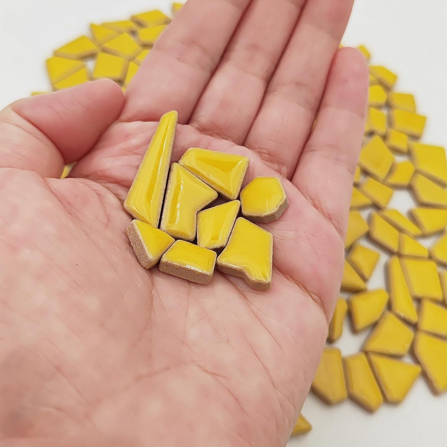 200g Ceramic Mosaic Tiles for Crafts,Irregular Stained Ceramic 0.2"x0.8" Porcelain Mosaic Tiles for Home Decoration (Yellow)