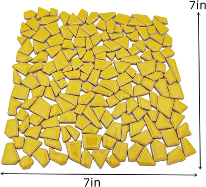 200g Ceramic Mosaic Tiles for Crafts,Irregular Stained Ceramic 0.2"x0.8" Porcelain Mosaic Tiles for Home Decoration (Yellow)