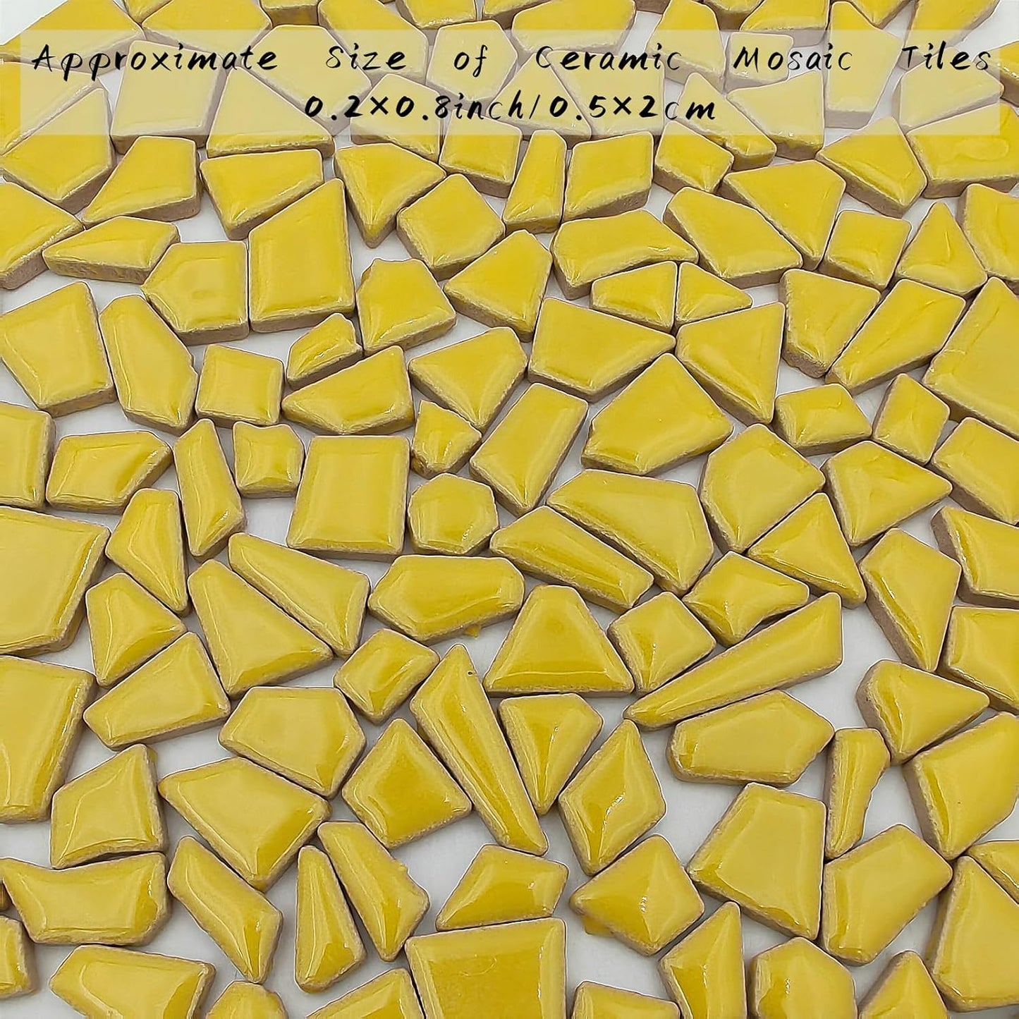 200g Ceramic Mosaic Tiles for Crafts,Irregular Stained Ceramic 0.2"x0.8" Porcelain Mosaic Tiles for Home Decoration (Yellow)