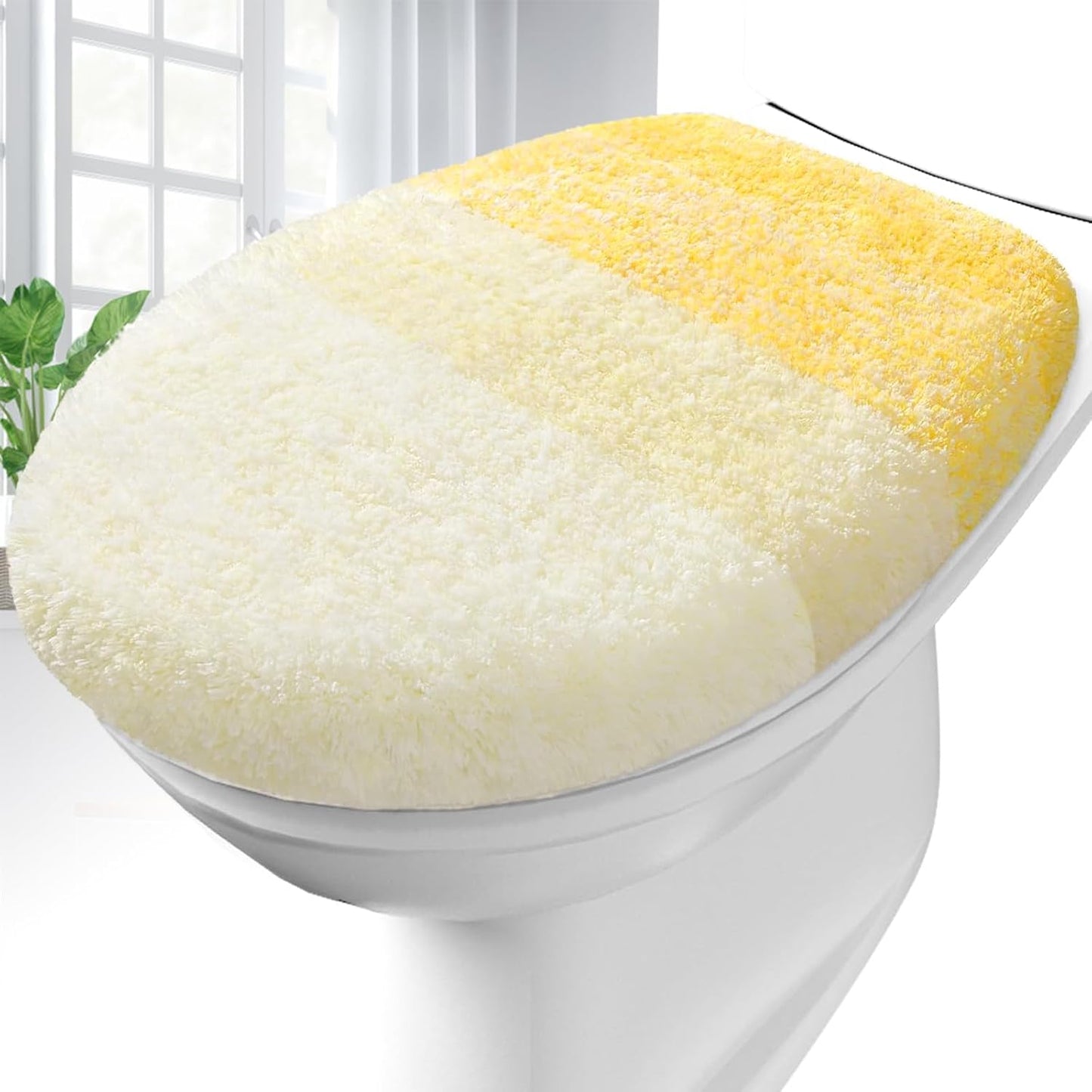 Soft Microfiber Bathroom Toilet Lid Cover, Machine Washable Covers, 17.5x15, Stays in Place Rubber Backing, Fits Most Round, Elongated and Oblong Lids, Accessories Decor, Yellow