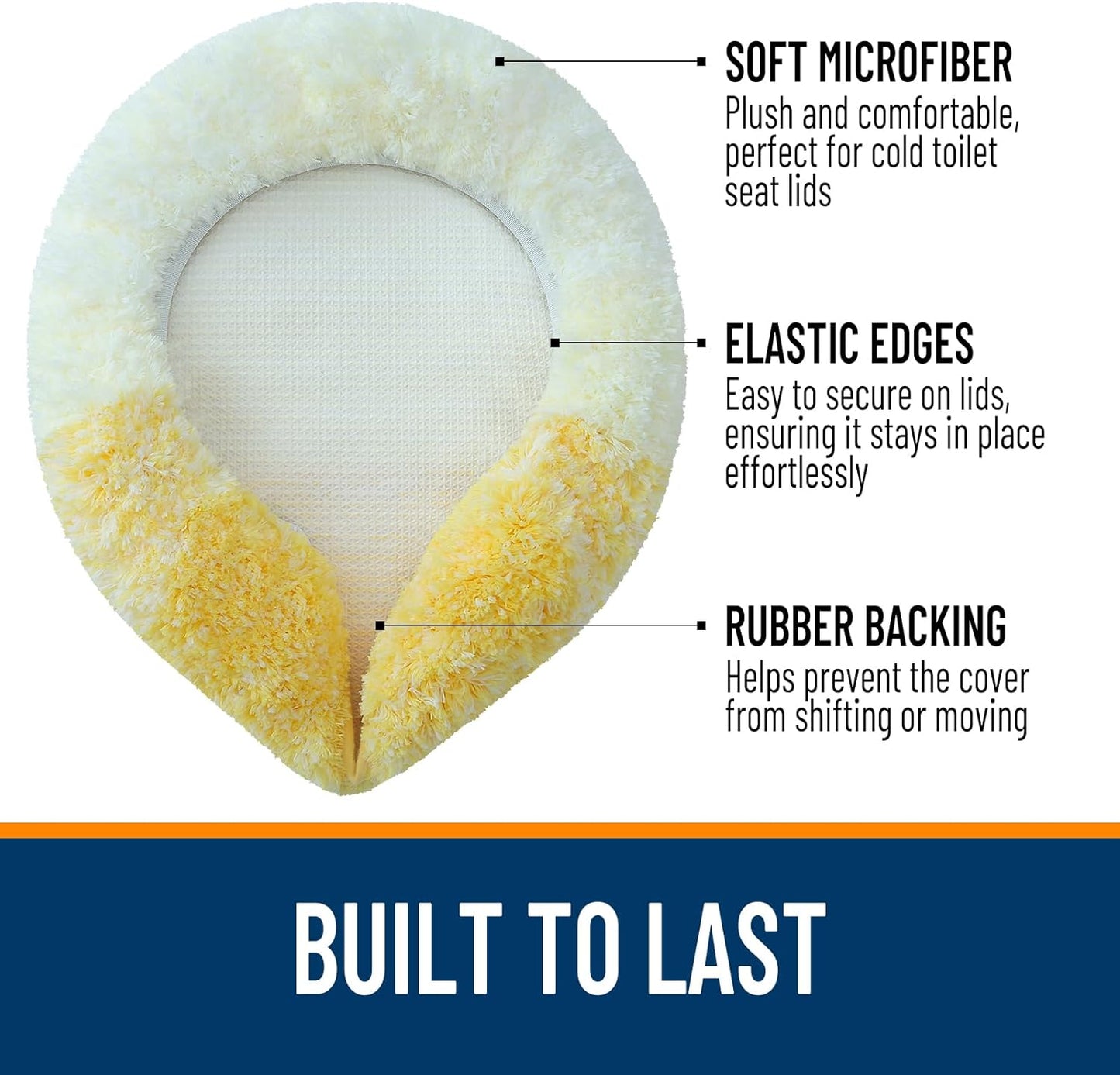 Soft Microfiber Bathroom Toilet Lid Cover, Machine Washable Covers, 17.5x15, Stays in Place Rubber Backing, Fits Most Round, Elongated and Oblong Lids, Accessories Decor, Yellow