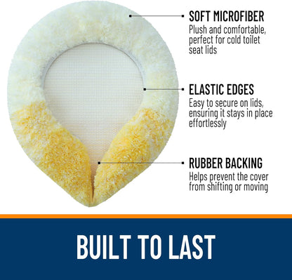 Soft Microfiber Bathroom Toilet Lid Cover, Machine Washable Covers, 17.5x15, Stays in Place Rubber Backing, Fits Most Round, Elongated and Oblong Lids, Accessories Decor, Yellow
