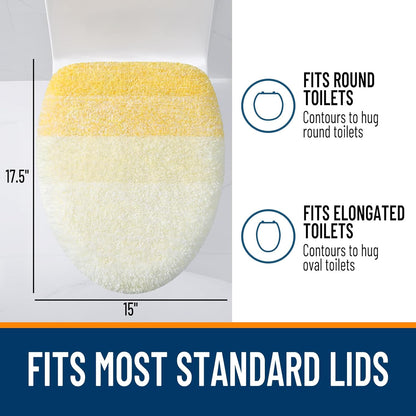 Soft Microfiber Bathroom Toilet Lid Cover, Machine Washable Covers, 17.5x15, Stays in Place Rubber Backing, Fits Most Round, Elongated and Oblong Lids, Accessories Decor, Yellow