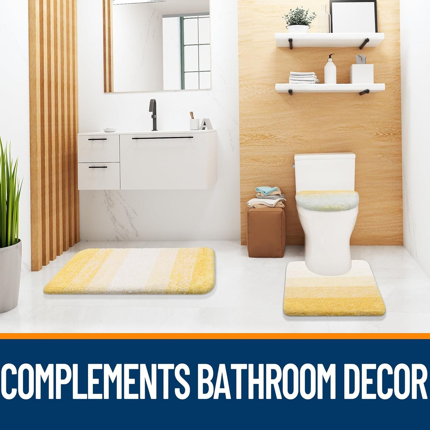 Soft Microfiber Bathroom Toilet Lid Cover, Machine Washable Covers, 17.5x15, Stays in Place Rubber Backing, Fits Most Round, Elongated and Oblong Lids, Accessories Decor, Yellow