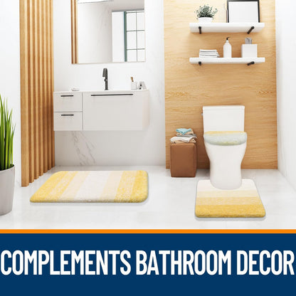 Soft Microfiber Bathroom Toilet Lid Cover, Machine Washable Covers, 17.5x15, Stays in Place Rubber Backing, Fits Most Round, Elongated and Oblong Lids, Accessories Decor, Yellow