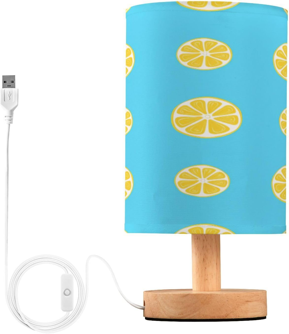 Small Table Lamp, Yellow Lemon Slices Bedside Table Lamp with Fabric Shade - Nightstand Lamp for Bedrooms, Dorm, Living Room