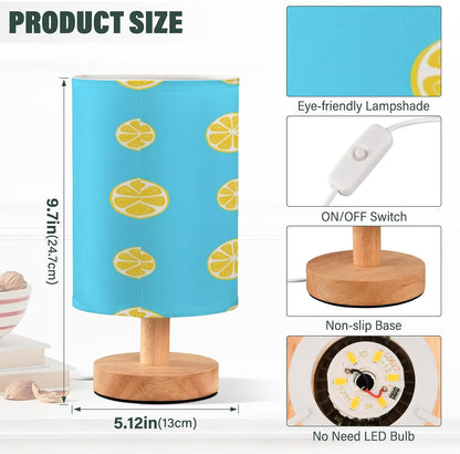 Small Table Lamp, Yellow Lemon Slices Bedside Table Lamp with Fabric Shade - Nightstand Lamp for Bedrooms, Dorm, Living Room