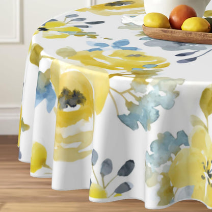 Round Tablecloth 60 inch Spring Floral, Waterproof, Stain Resistance | Washable Flower Circle Table Cloth Cover for Dining Kitchen Party Farmhouse Outdoor, Polyester, 2-4 Seats