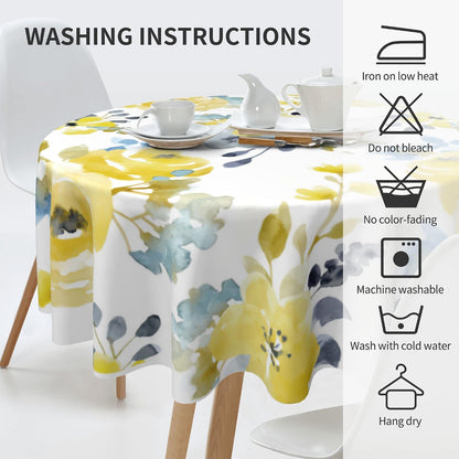 Round Tablecloth 60 inch Spring Floral, Waterproof, Stain Resistance | Washable Flower Circle Table Cloth Cover for Dining Kitchen Party Farmhouse Outdoor, Polyester, 2-4 Seats