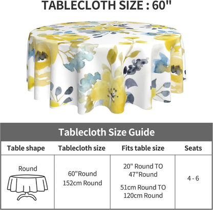 Round Tablecloth 60 inch Spring Floral, Waterproof, Stain Resistance | Washable Flower Circle Table Cloth Cover for Dining Kitchen Party Farmhouse Outdoor, Polyester, 2-4 Seats