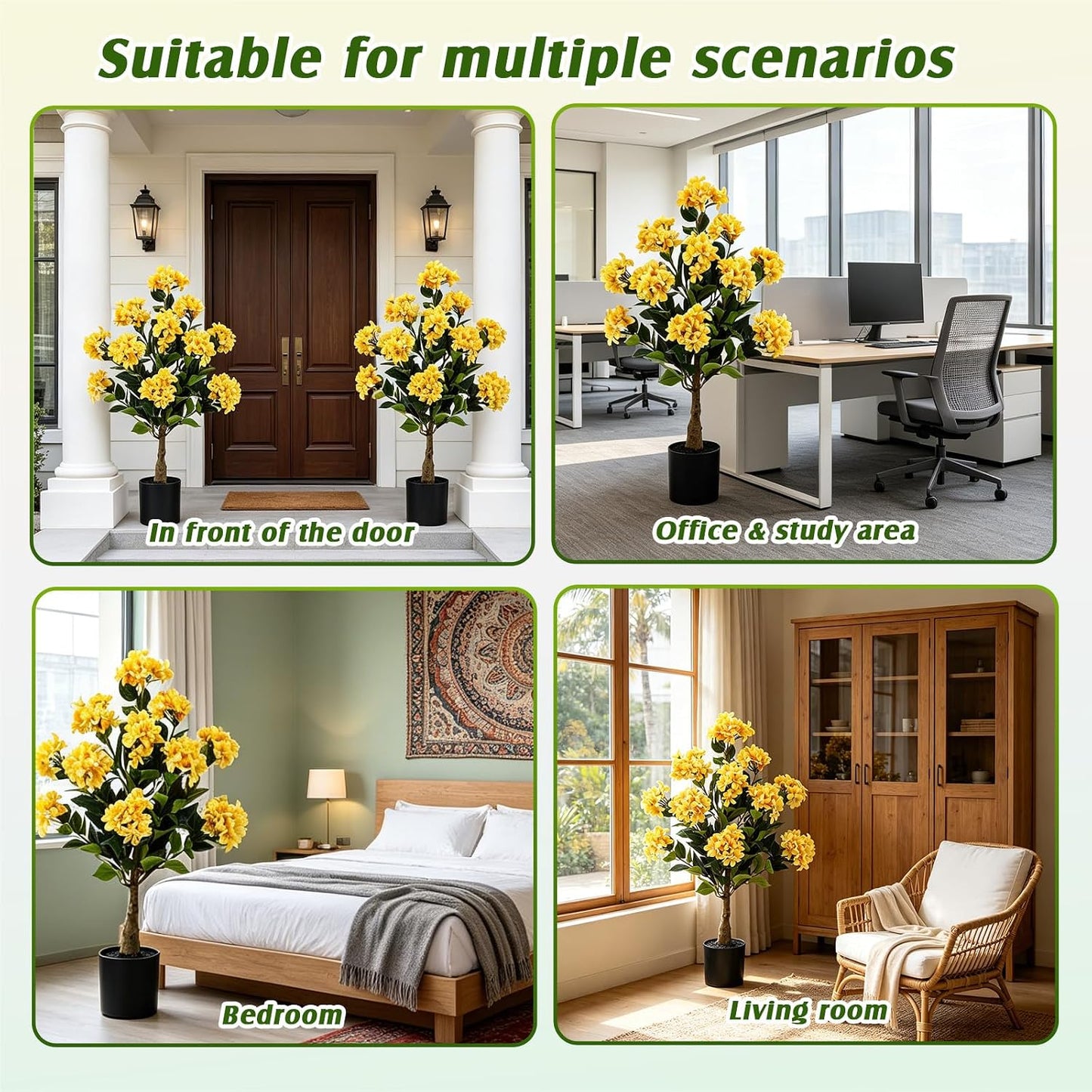 2 Pack Yellow 3ft Artificial Hydrangea Tree Faux Hydrangea Plant Indoor Outdoor Fake Flower Tree with Cement Base Pot Real to Touch Plant Decoration for Home Garden Housewarming Wedding