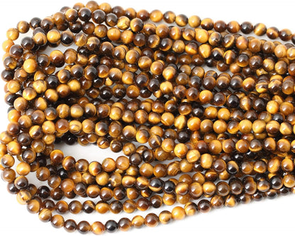 60PCS 6mm Natural Yellow Tiger Eye Stone Gemstone Round Loose Beads for Jewelry Making DIY Findings 1 Strand 15"