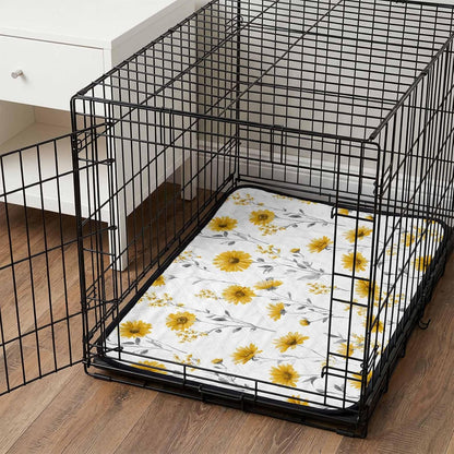 Floral Cat Litter Mat 36x24, Yellow Flower Spring Kitty Litter Box mat for Cat Machine Washable Easy Clean Soft Non-Slip Pet Food Mats for Floor Rug