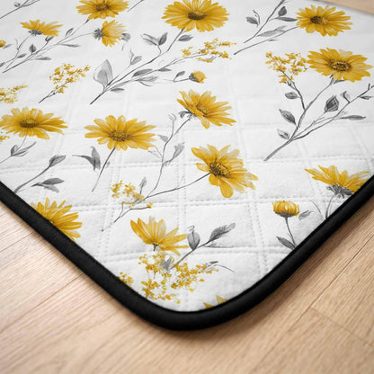 Floral Cat Litter Mat 36x24, Yellow Flower Spring Kitty Litter Box mat for Cat Machine Washable Easy Clean Soft Non-Slip Pet Food Mats for Floor Rug