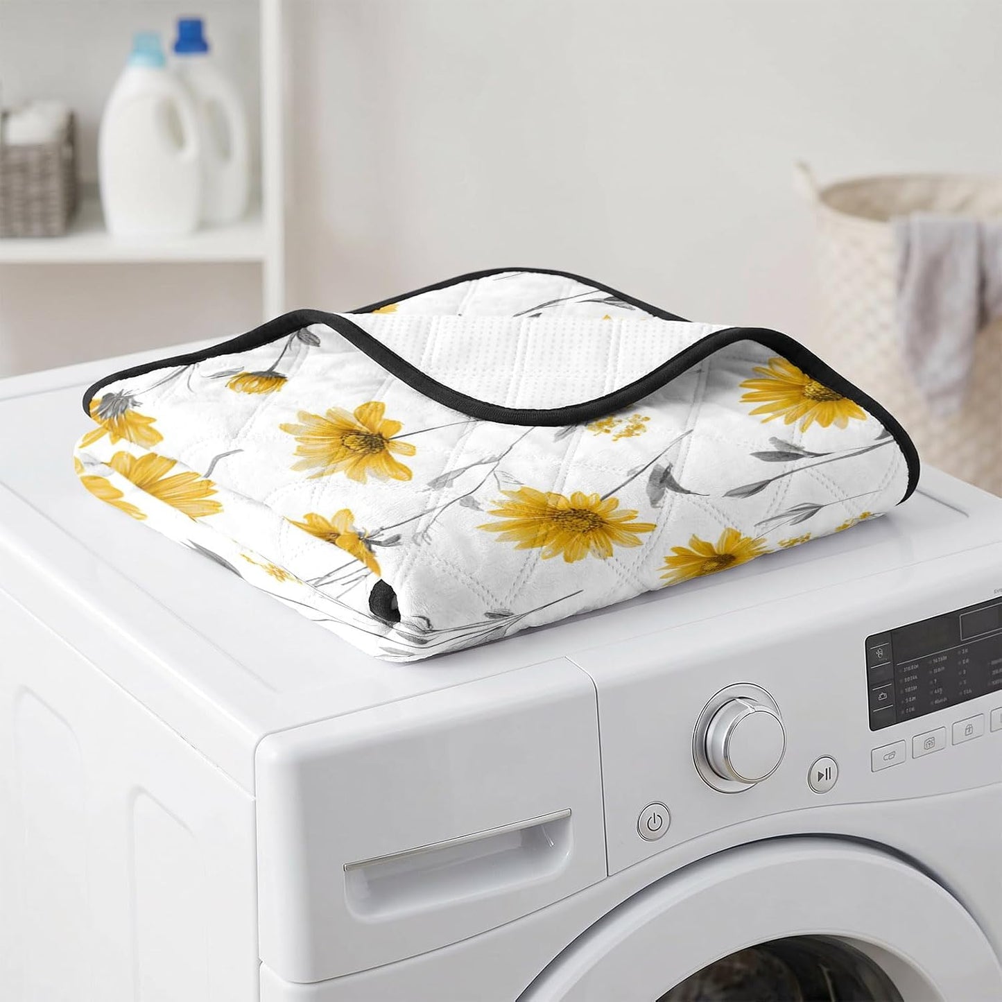Floral Cat Litter Mat 36x24, Yellow Flower Spring Kitty Litter Box mat for Cat Machine Washable Easy Clean Soft Non-Slip Pet Food Mats for Floor Rug