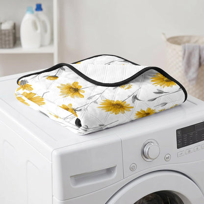 Floral Cat Litter Mat 36x24, Yellow Flower Spring Kitty Litter Box mat for Cat Machine Washable Easy Clean Soft Non-Slip Pet Food Mats for Floor Rug
